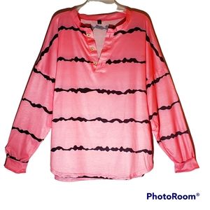 Basico women's plus size 2X black striped pink long sleeves pullover top. 817